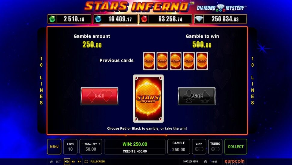 Diamond Mystery Stars Inferno Slot - Gamble Feature