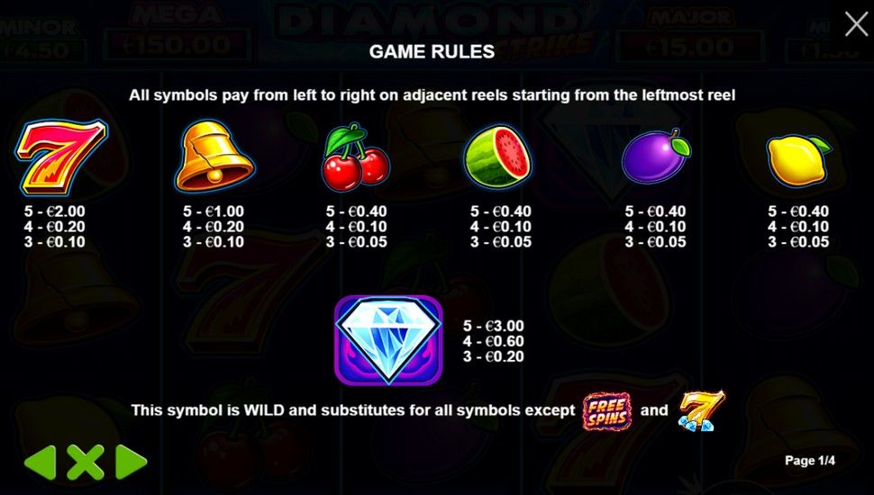 Diamond Strike Slot - Paytable