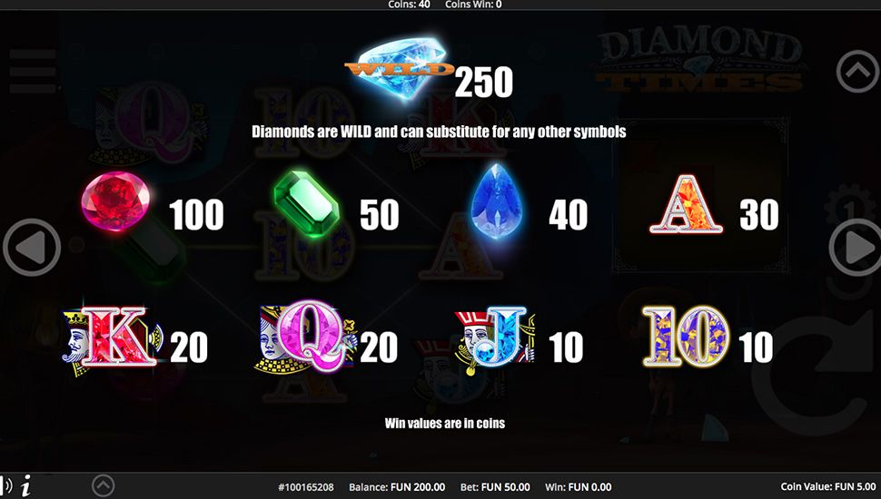 Diamond Times slot paytable