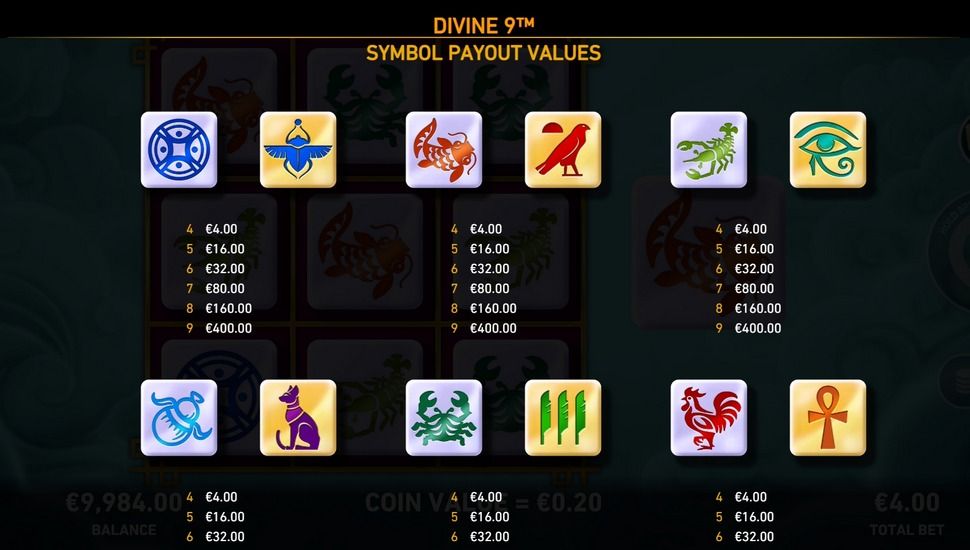 Divine 9 slot Paytable