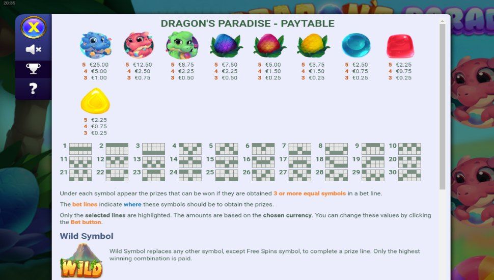 Dragon's Paradise slot - payouts
