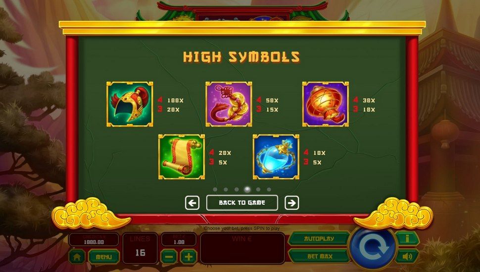 Dragon vs Phoenix Slot - Paytable