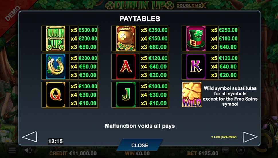 Dublin Up Doublemax slot paytable