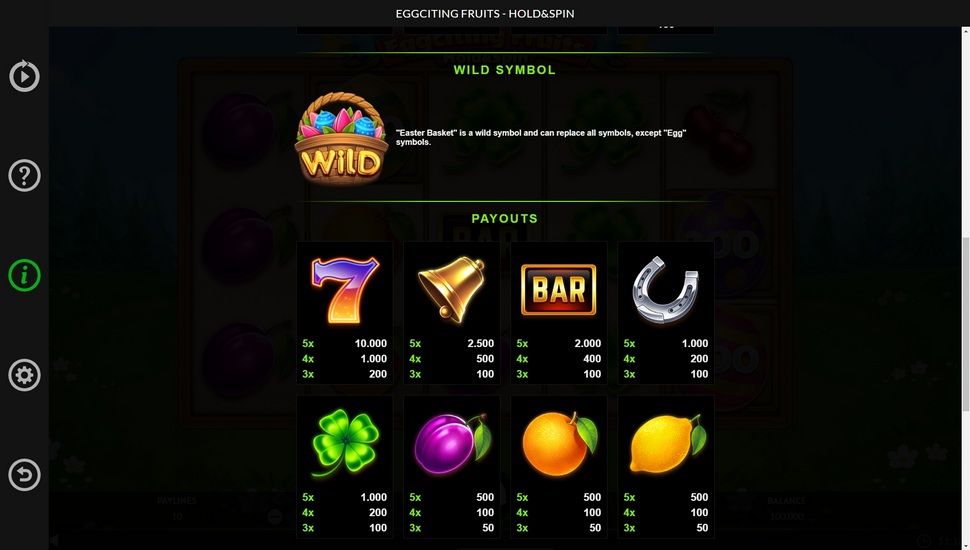 Eggciting Fruits - Hold and Spin slot Paytable
