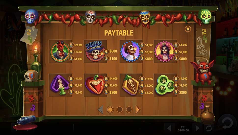 El Diablo slot paytable