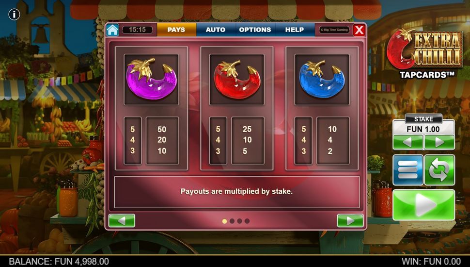 Extra Chilli Tapcards game paytable