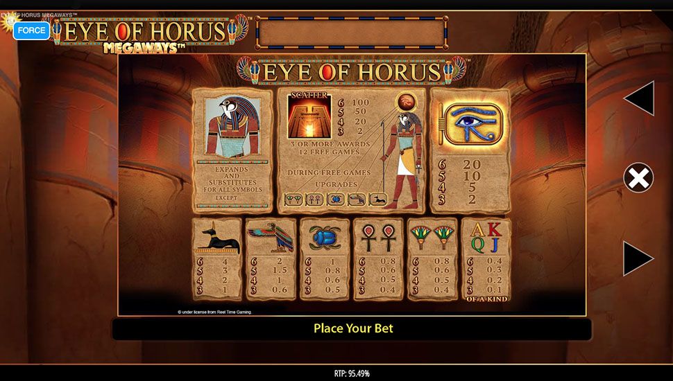 Eye of Horus Megaways slot paytable