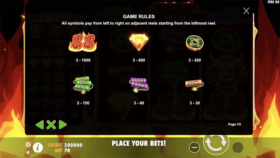 Fire 88 slot paytable