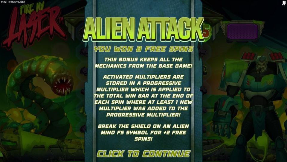 Fire My Laser slot Alien Attack Free Spins