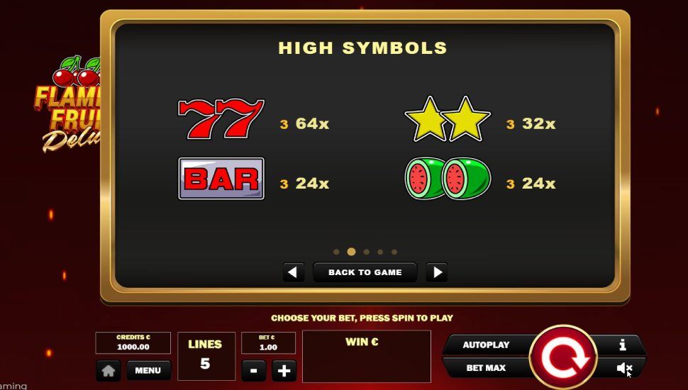 Flaming Fruit Deluxe slot - payouts