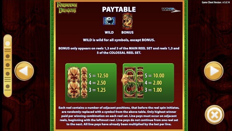 Forbidden Dragons slot paytable