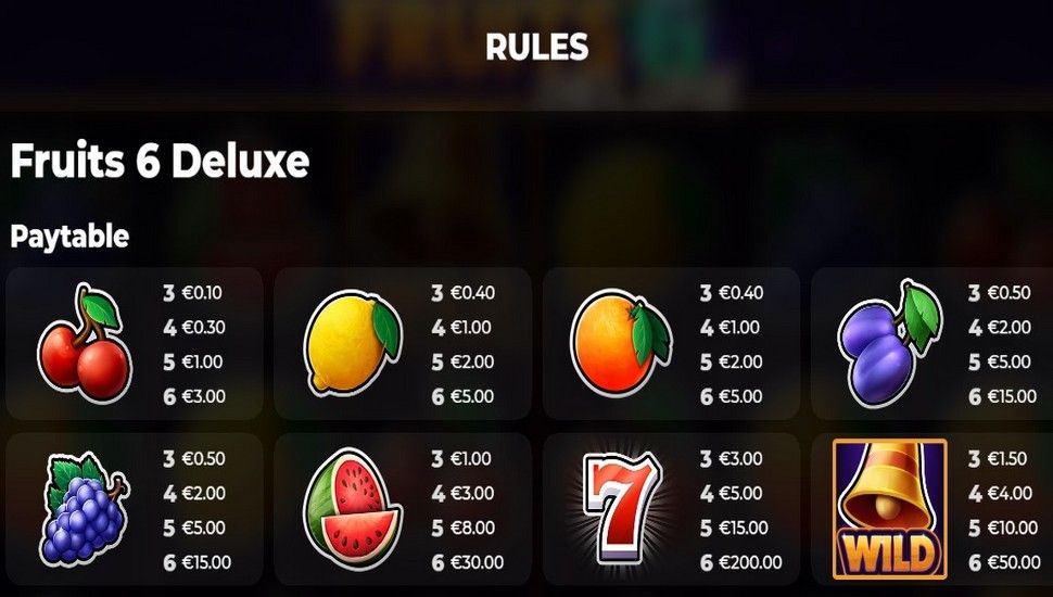 Fruits 6 Deluxe Slot - Paytable