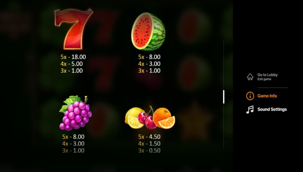 Fruits & Clovers 20 lines slot - payouts