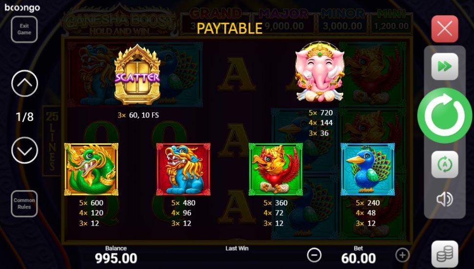 Ganesha boost slot - paytable