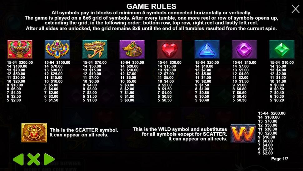 Gears of Horus slot paytable