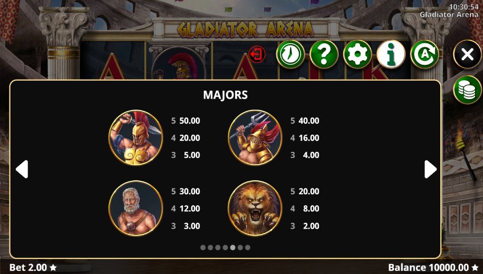 Gladiator Arena slot - paytable