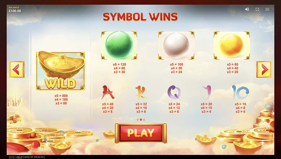 God of Wealth slot paytable