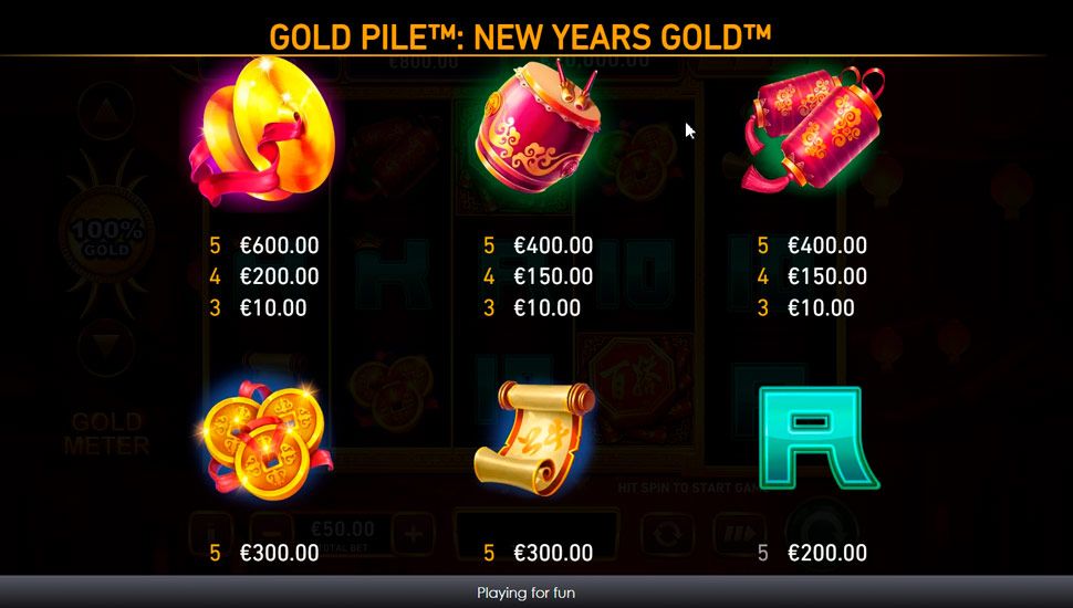 Gold pile new years gold slot - paytable