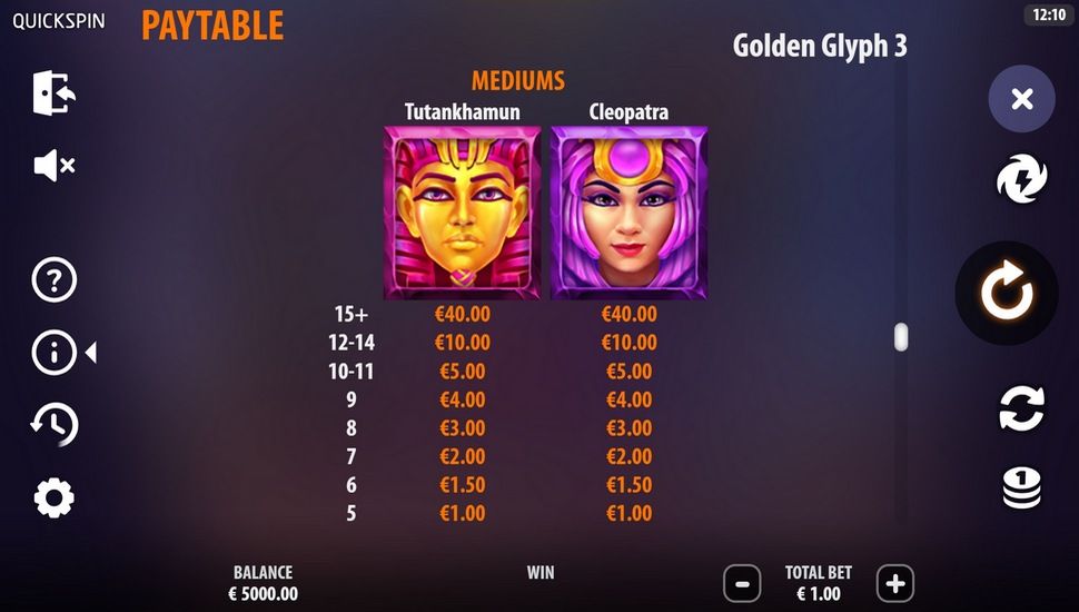 Golden Glyph 3 slot Paytable