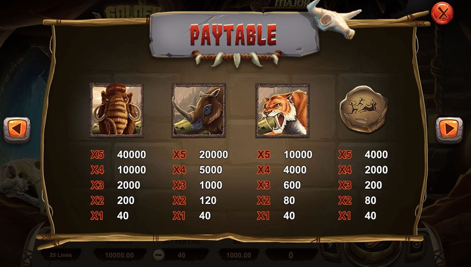 Golden Stone Age slot paytable