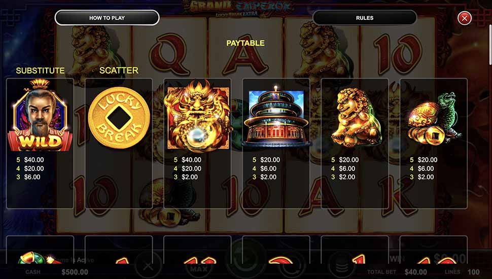 Grand Emperor slot paytable