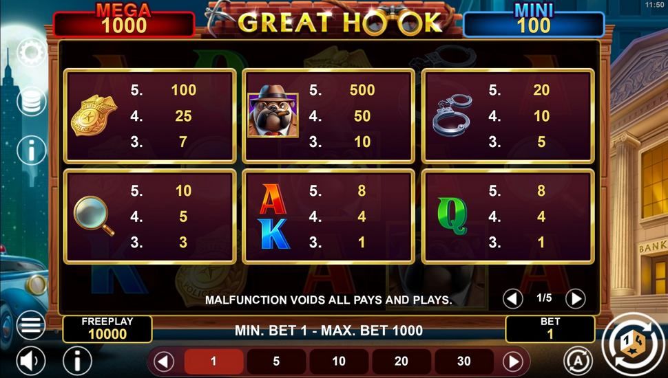 Great Hook Hold and Win slot paytable