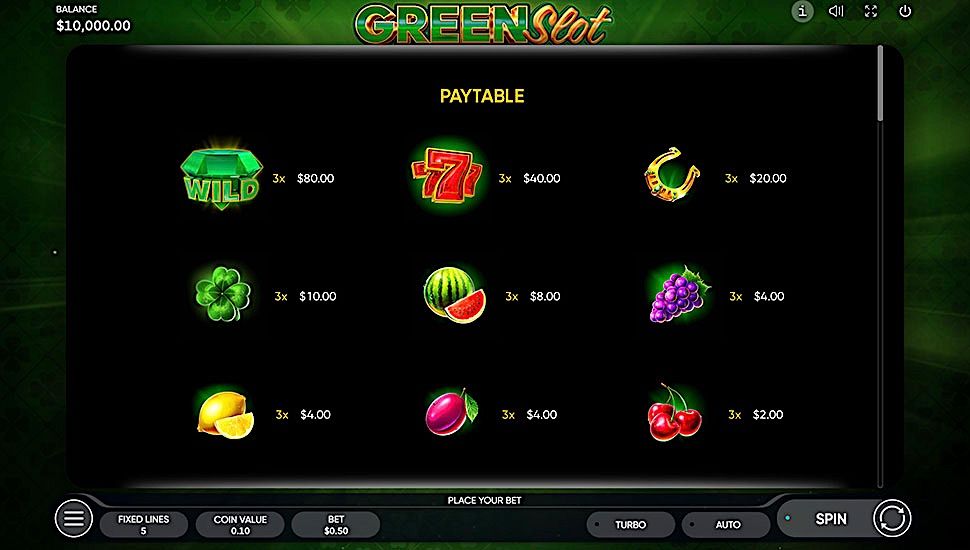 Green Slot slot paytable