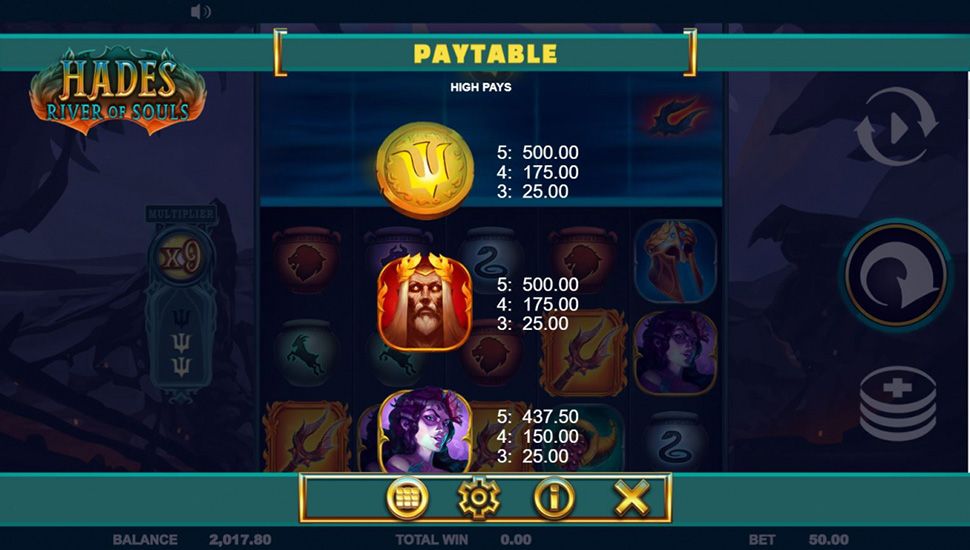 Hades – River of Souls slot paytable