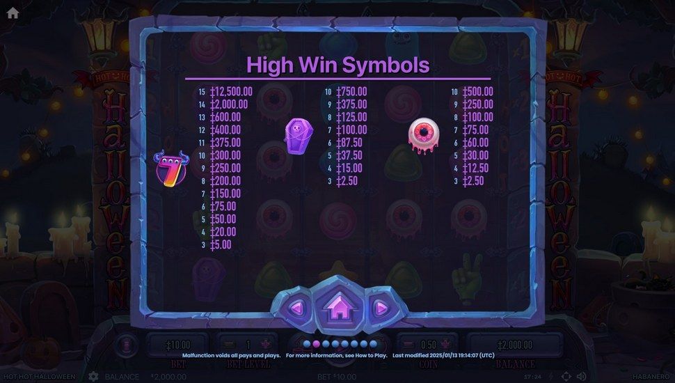 Hot Hot Halloween slot paytable