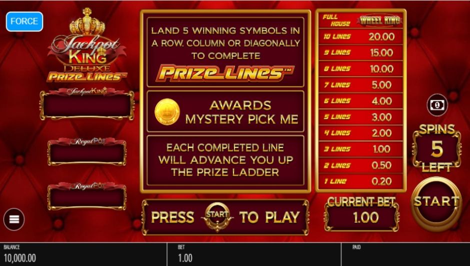 Jackpot King Prize Lines