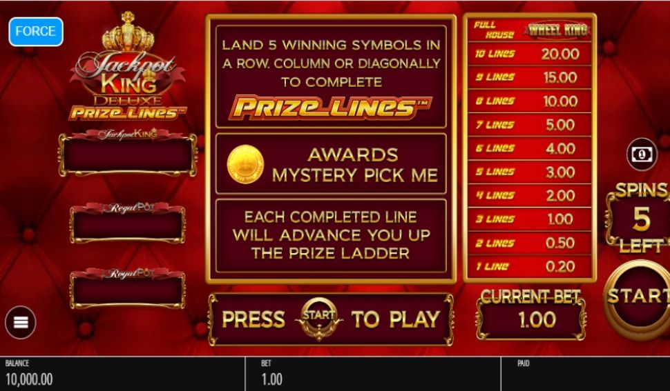 Jackpot King Prize Lines