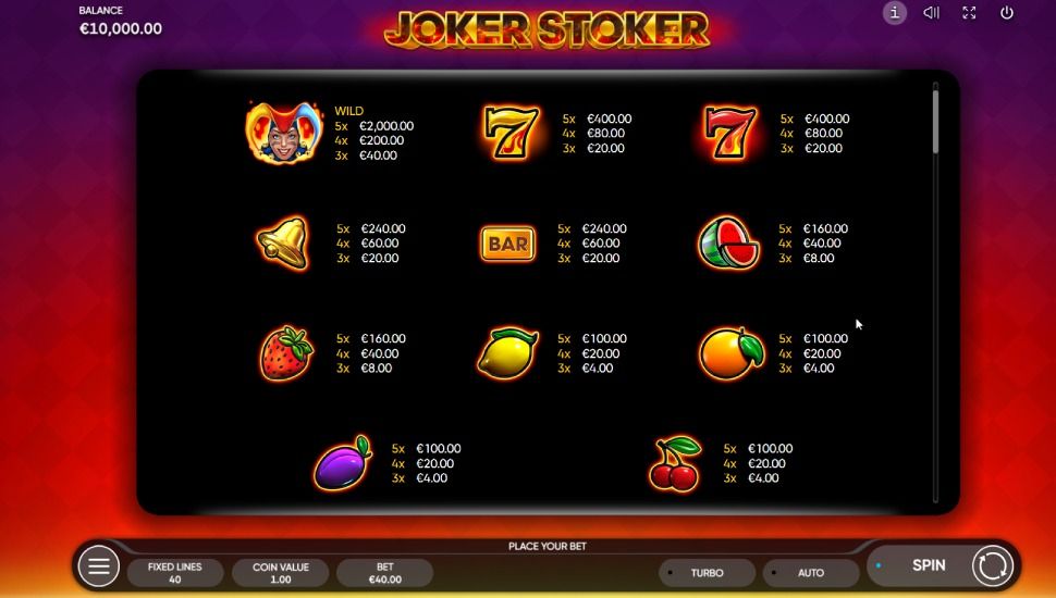 Joker Stoker slot - payouts