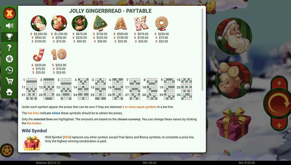 Jolly Gingerbread slot paytable