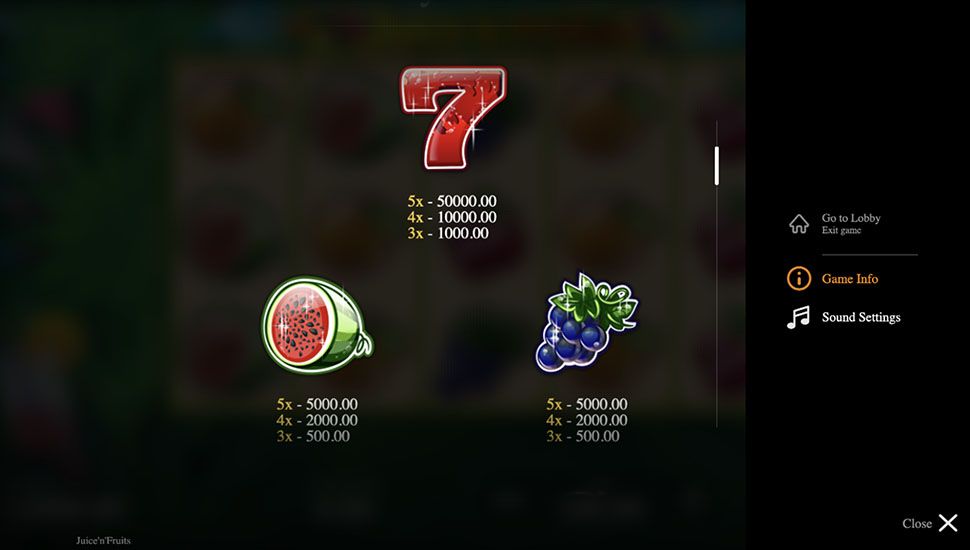 Juice-n-Fruits slot paytable