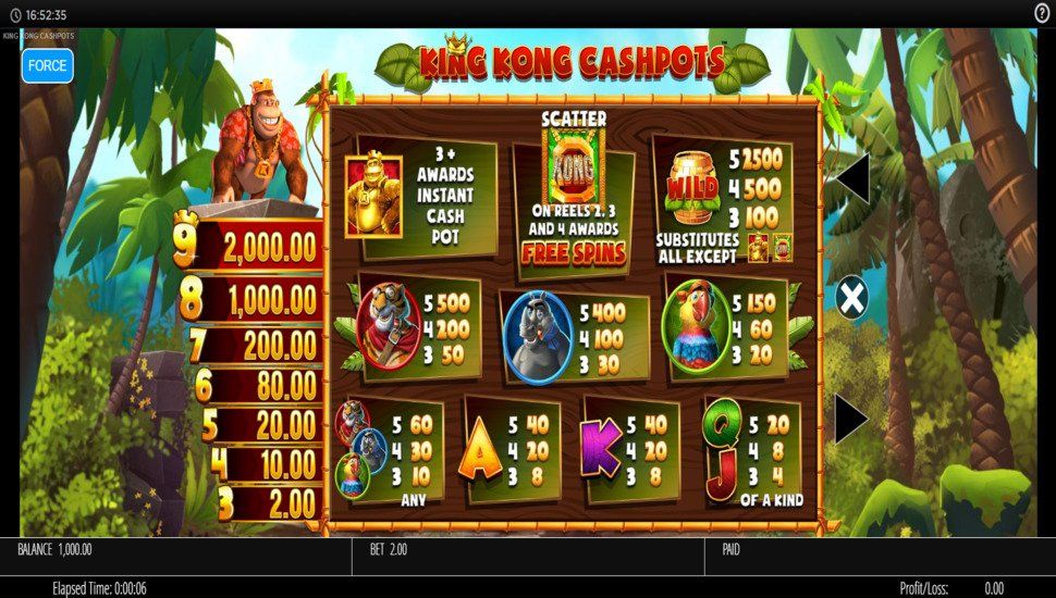 King Kong Cashpots slot - payouts