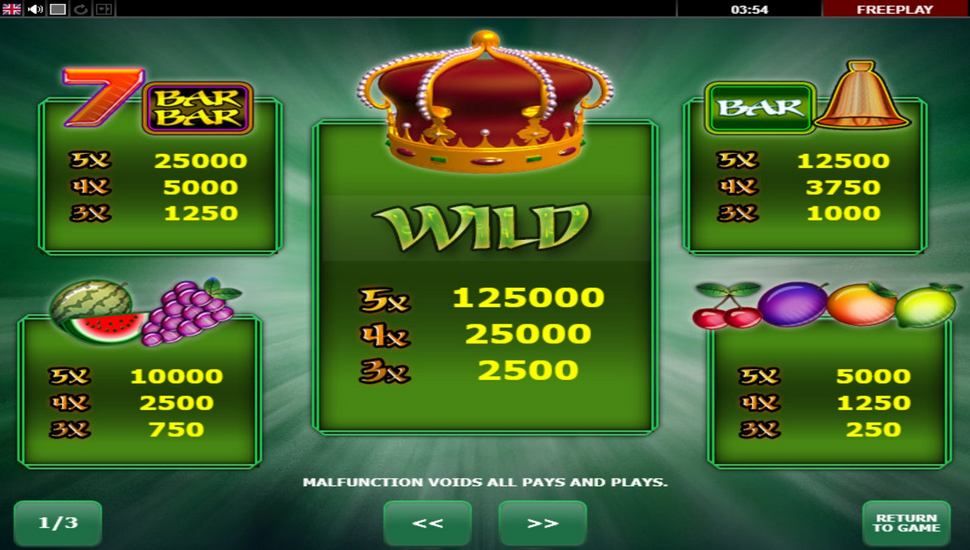 King’s Crown Slot - Paytable
