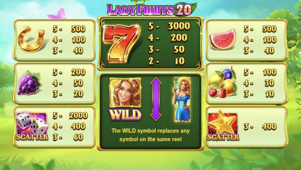 Lady Fruits 20 Slot - Paytable