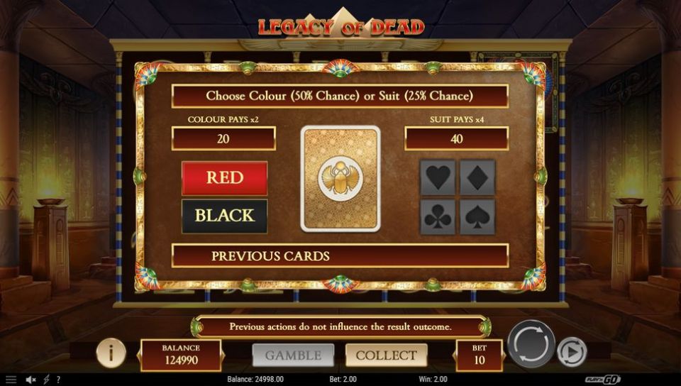 Legacy of Dead slot gamble feature