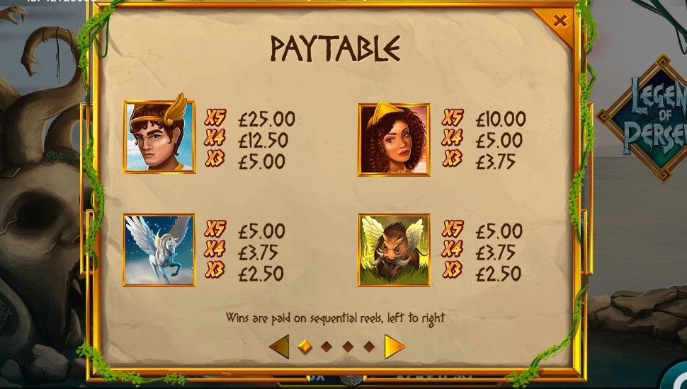 Legend of Perseus slot - paytable