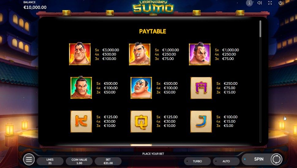 Legendary Sumo Slot - paytable