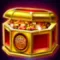 Treasure chest in gold and red symbol