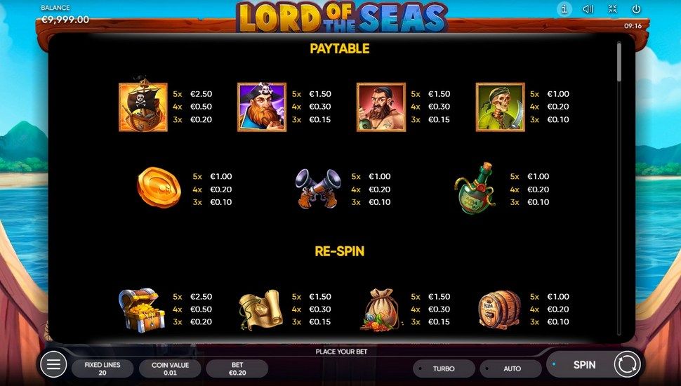 Lord of the Seas slot Paytable