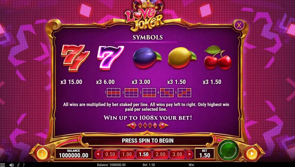 Love Joker slot - paytable