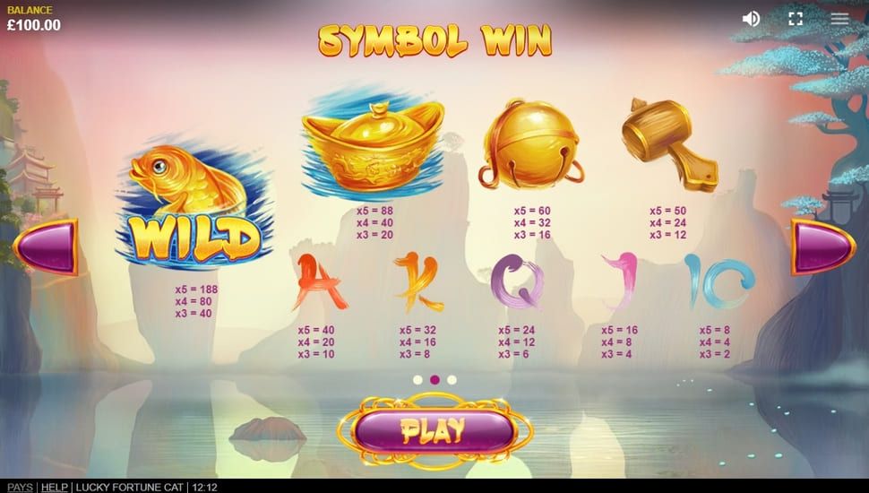 Lucky fortune cat slot paytable