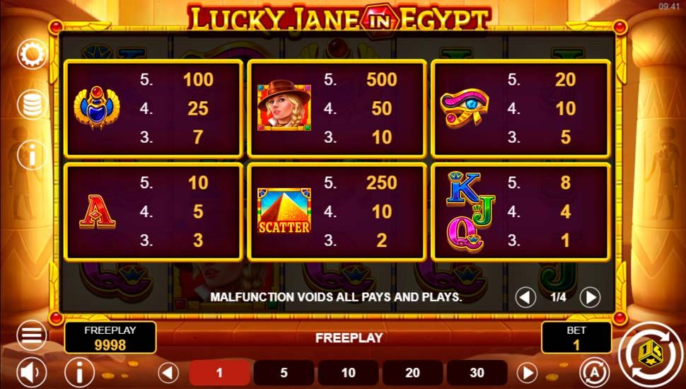 Lucky Jane in Egypt slot paytable