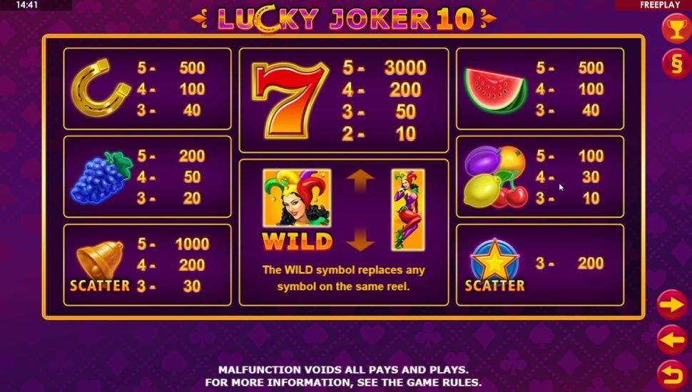 Lucky joker 10 slot - paytable