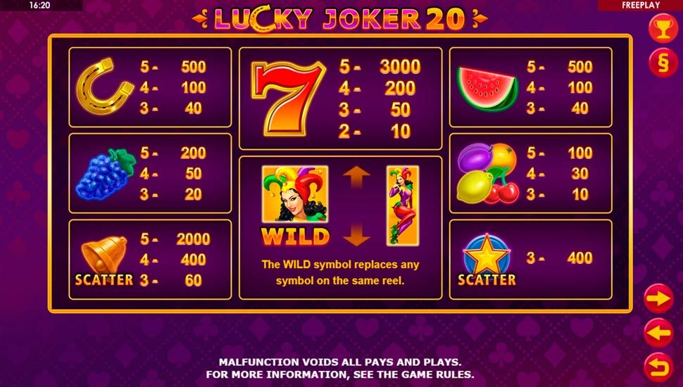 Lucky joker 20 slot - paytable