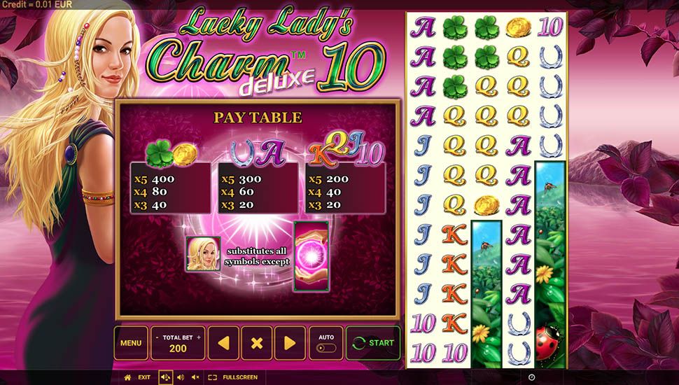 Lucky Lady’s Charm Deluxe 10 slot paytable