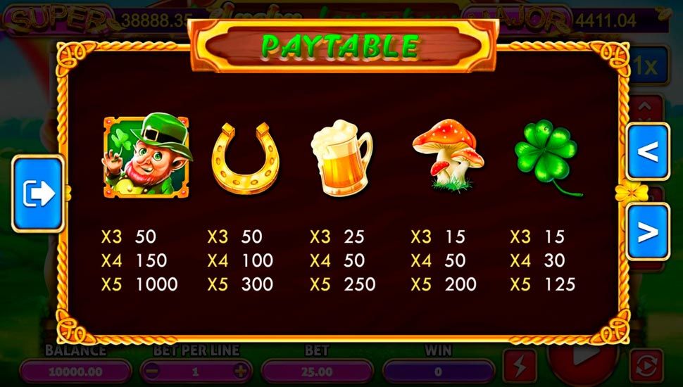 Lucky Leprechaun slot by Triple Profits Games - Paytable