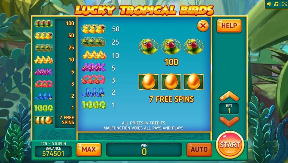 Lucky tropical birds 3x3 slot paytable